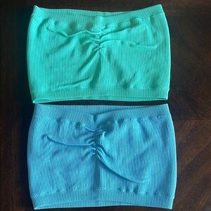 Ruched Tube Tops - Aqua and Blue